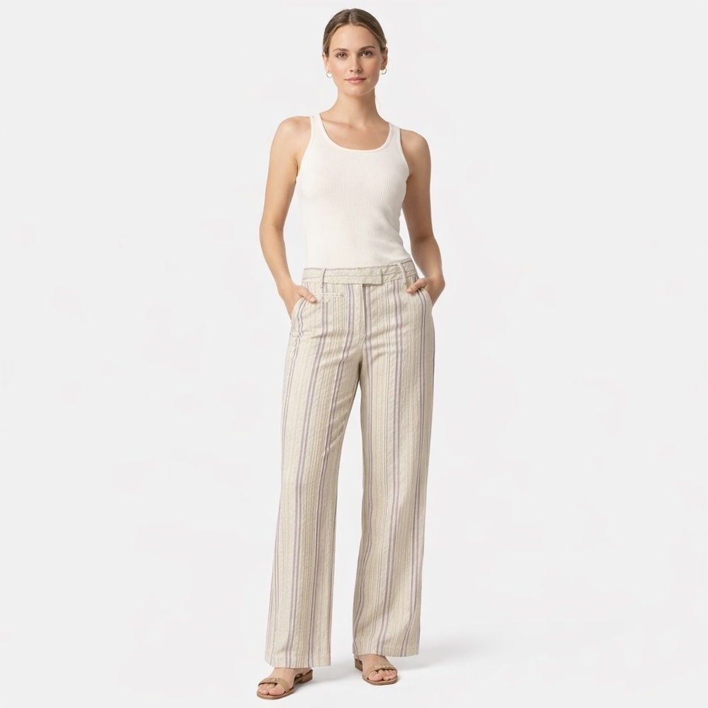 💥2 for 30 Mac&Jac Stripes Wide straight leg normal rise beige textured Sz6